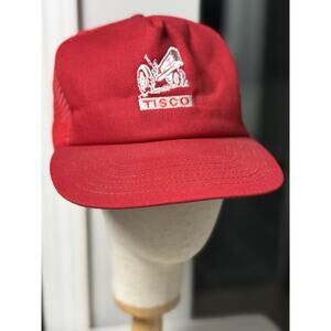Vintage TISCO Hat Cap Snap Back White Red Trucker Tractor Advertising Mens 90s